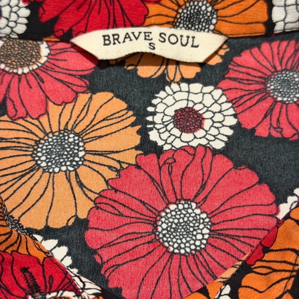 Brave Soul 70s Retro Mod Daisy Floral Mini Dress Button Front Groovy Boho S - Picture 15 of 16